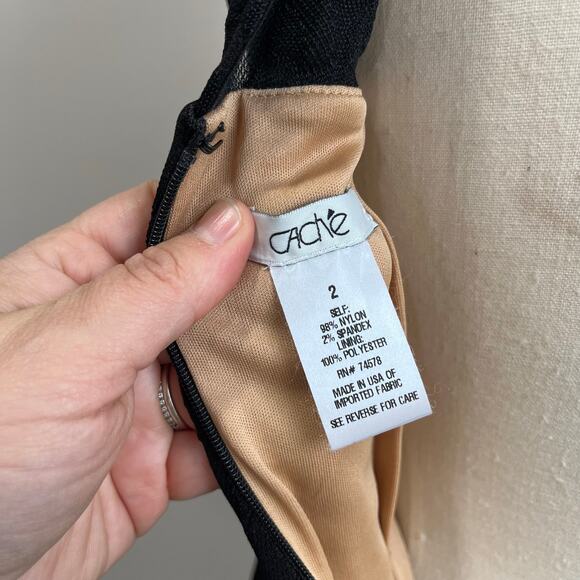 Cache Black Illusion Bodycon Cocktail Dress Sleeveless Party Sexy Fitted Sz 2 - Picture 8 of 9